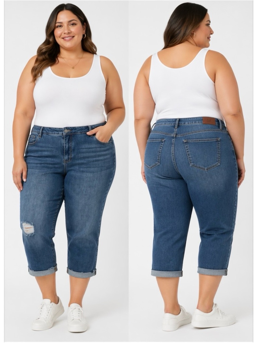 Kut from the Kloth Medium Blue Boyfriend Crop Jeans Plus Size